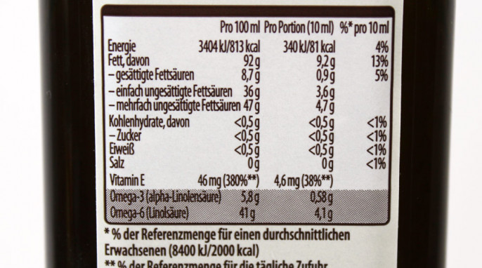 Nährwerte, Becel Omega-3 Pflanzenöl