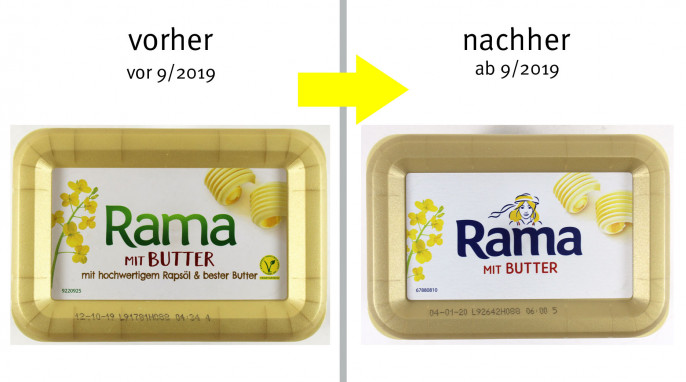 alt: Unilever Rama mit Butter, vor 09/2019; neu: ab 09/2019