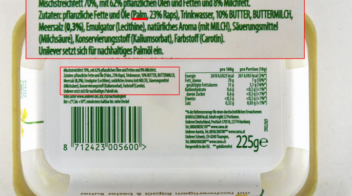 Bezeichnung + Zutaten, Unilever Rama mit Butter