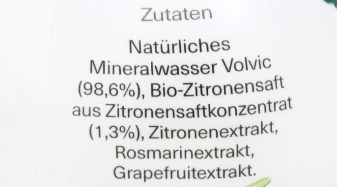 Zutaten + Bezeichnung, Volvic Essence Zitrusfrucht Rosmarin