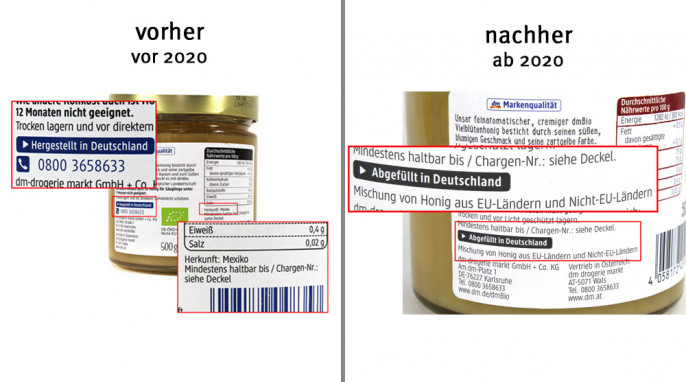 alt: Herkunft, dm Bio-Vielblütenhonig 2019; neu: 2020