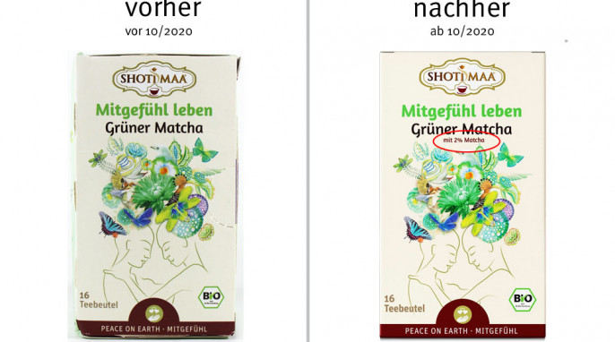 alt: Shotimaa Mitgefühl leben Grüner Matcha, vor 10/2020; neu: ab 10/2020, Herstellerfoto 