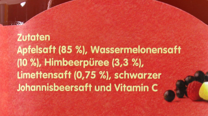 Zutaten, Innocent Direktsaft Wassermelone, Himbeere, Apfel & Limette