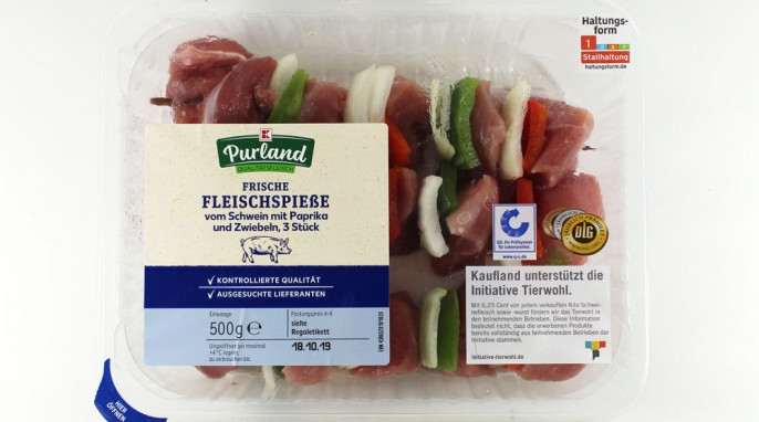 Purland Frische Fleischspieße vom Schwein mit Paprika und Zwiebeln