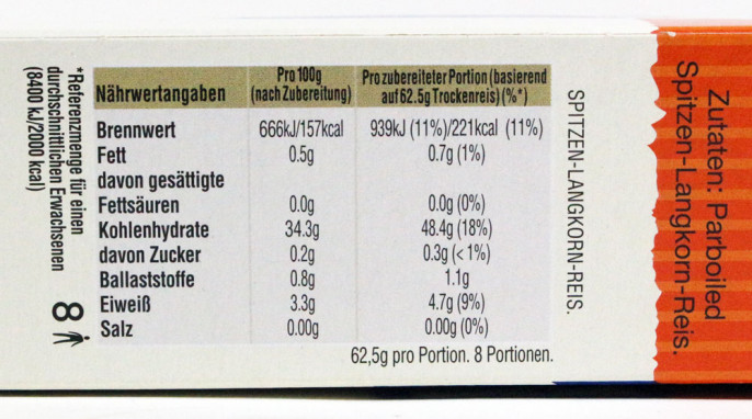 Zutaten + Nährwerte, Uncle Ben’s Spitzen-Langkorn-Reis