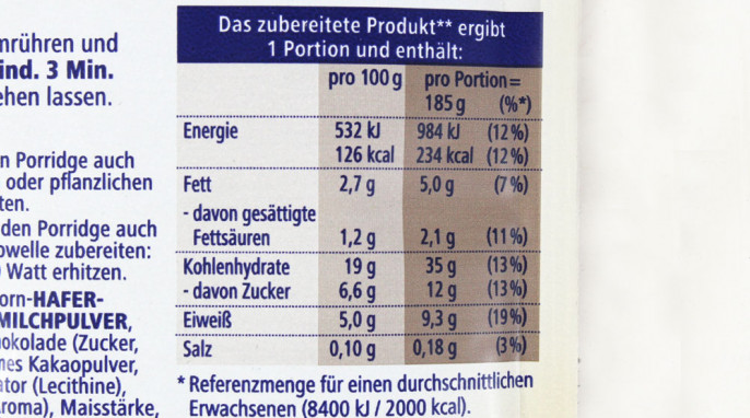 Nährwerte, Dr. Oetker Vitalis Schokoladen Porridge