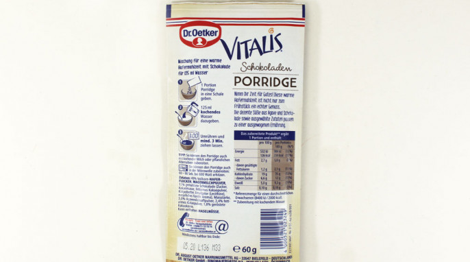 Zubereitungshinweise, Dr. Oetker Vitalis Schokoladen Porridge