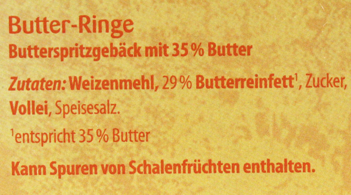 Zutaten, Biscotto Butter Ringe, 400 g