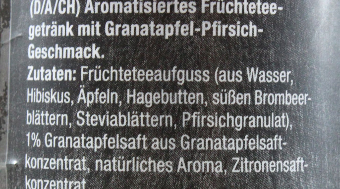 Bezeichnung + Zutaten, Teekanne fresh Echter Früchtetee Granatapfel Pfirsich