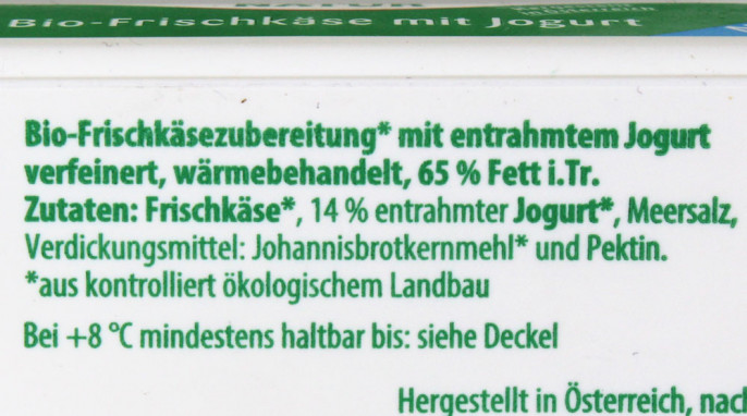 Bezeichnung + Zutaten, Andechser Natur Bio-Frischkäse mit Joghurt natur