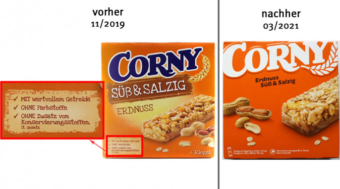 alt: Corny süß & salzig Erdnuss 11/2019; neu: 2021 