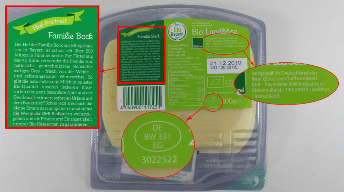 Rückseite, BMI Bio-Bauern Bio-Landkäse 