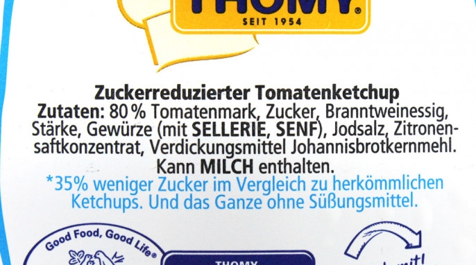 Zutaten, Thomy Ketchup aus 80 % Tomaten, zuckerreduziert