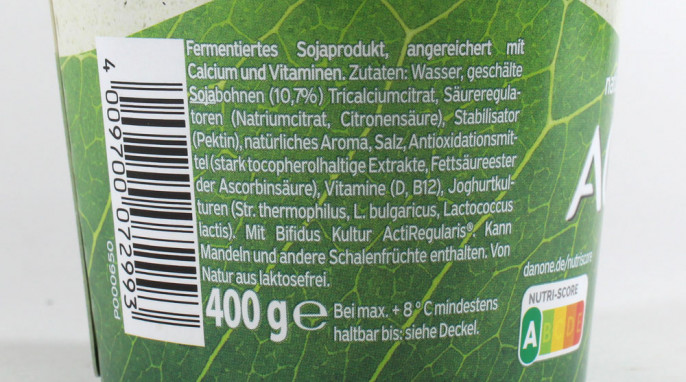 Zutaten, Danone Activia 100 % Pflanzlich Natur ungesüßt