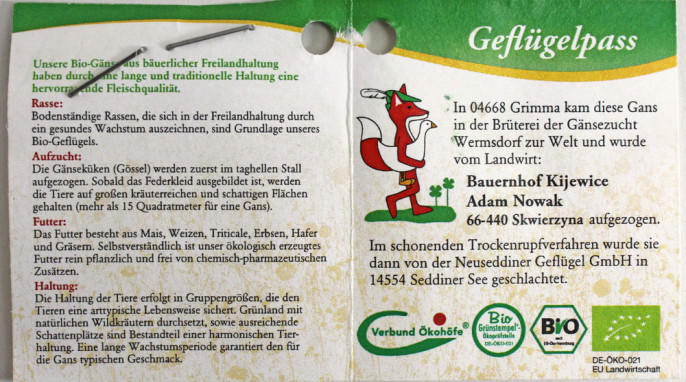 Geflügelpass, Dithmarscher Geflügel Junge Gans