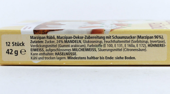 Verweis Mindesthaltbarkeitsdatum, Dr. Oetker Feine Marzipan Rübli