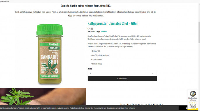 Angebot, LiveFresh Cannabis Shot, livefresh.de 09.01.2020