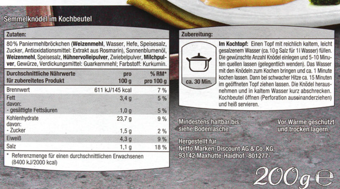 Rückseite, Botato Semmelknödel