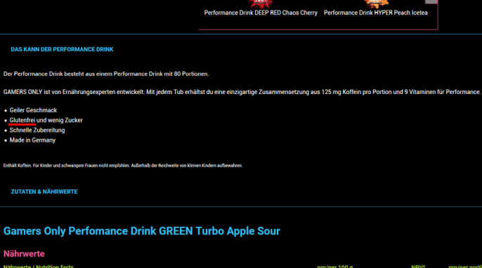 Beschreibung, Gamers Only Performance Drink, Beispiel Sorte Green Turbo Apple Sour, gamersonly.com, 08.10.2020 