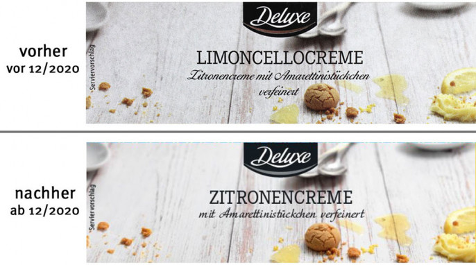 alt: Deluxe Limoncellocreme, 04/2020; neu: Deluxe Zitronencreme, 12/2020