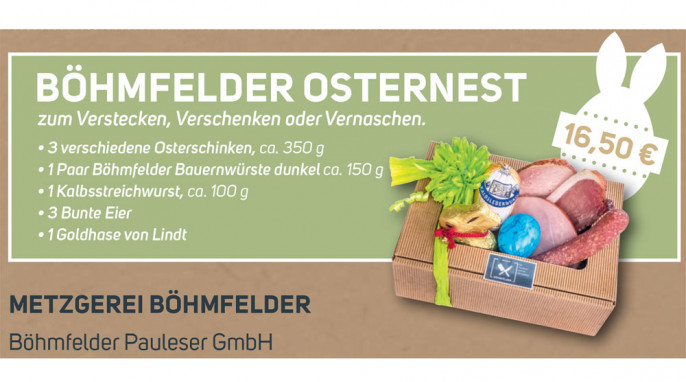 Angebot Kalbsstreichwurst, Flyer „Unsere besten Osterschinken 2020“ S. 4 [Ausschnitt Osternest]
