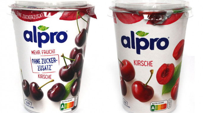 Alpro mehr Frucht ohne Zuckerzusatz Kirsche und Alpro Kirsche