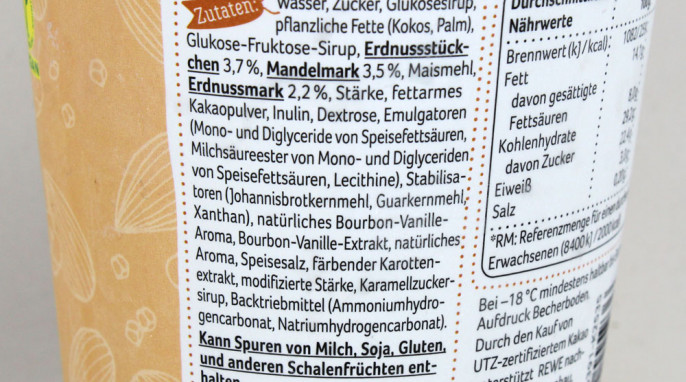 Zutaten, Rewe Peanut Cookie Veganes Vanilleeis auf Mandelbasis