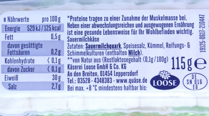 Zutaten + Nährwerte, Loose Protein Quäse Milde Minis