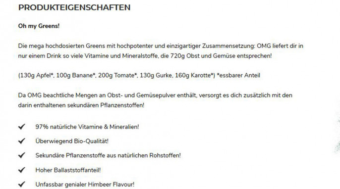 Beschreibung, OMG Oh my greens auf rockanutrition.de, 03.07.2020 