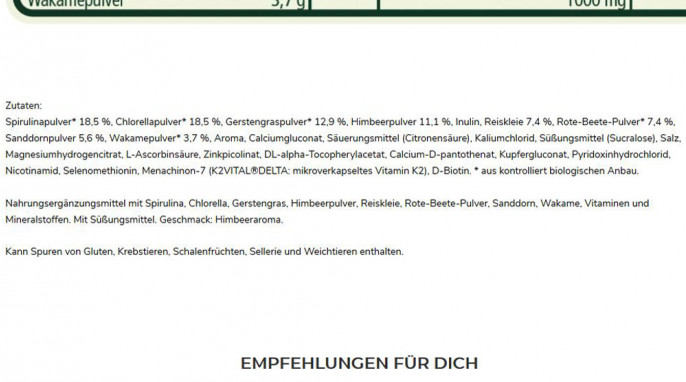 Zutaten, OMG Oh my greens auf rockanutrition.de, 03.07.2020 