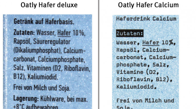 Zutaten, Oatly Hafer deluxe und Oatly Hafer Calcium