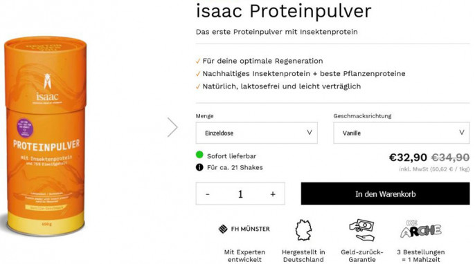 Screenshot Angebot Isaac Proteinpulver auf isaac-nutrition.de vom 07.07.2020 