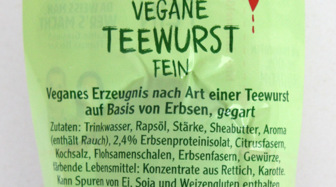 Zutaten, Rügenwalder Vegane Teewurst Fein