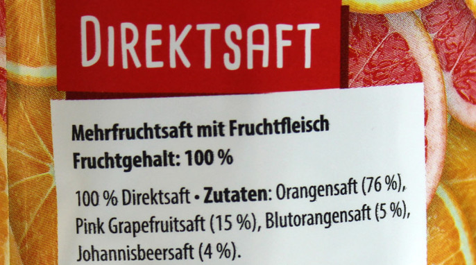 Bezeichnung + Zutaten, Orange & Blutorange Direktsaft