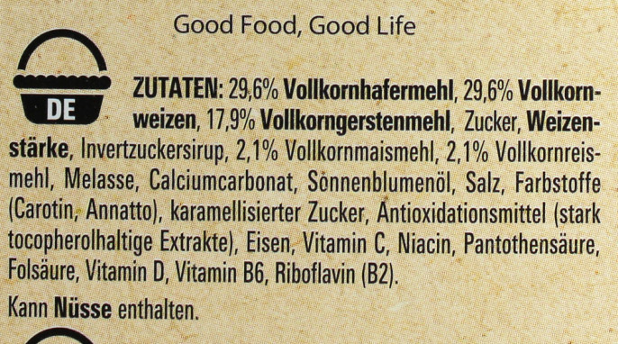 Zutaten, Nestlé Multi Cheerios, Vollkorn