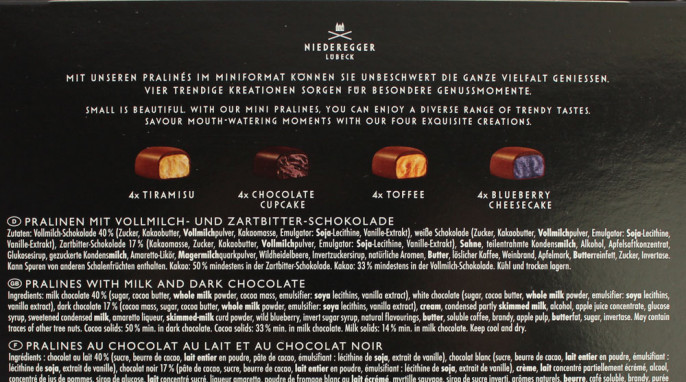 Bezeichnung + Zutaten, Niederegger Praliné 16 Minis Bakery Style