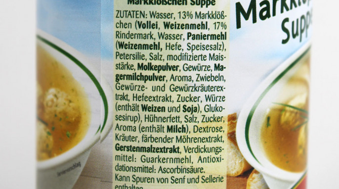 Zutaten, Erasco Markklößchen Suppe