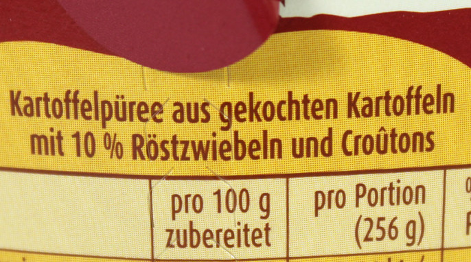 Bezeichnung, Pfanni Kartoffel Snack mit Röstzwiebeln und Croutons