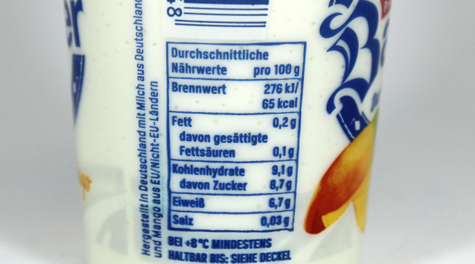 Nährwerte, Der große Bauer Typ Skyr, Beispiel Sorte Mango