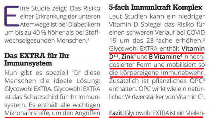 Ausschnitt Anzeige „Glycowohl extra“, Diabetes Living, Ausgabe 06/2020, Seite 7