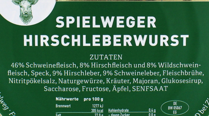 Zutaten, Spielweger Hirschleberwurst