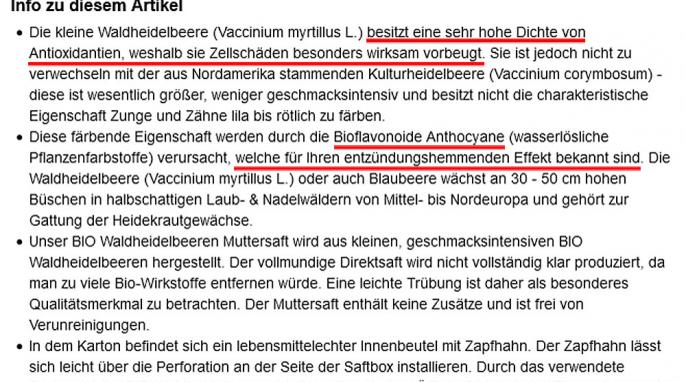 Beschreibung, Marulo Bio Waldheidelbeeren Muttersaft, tilia.bio, 05.02.2021