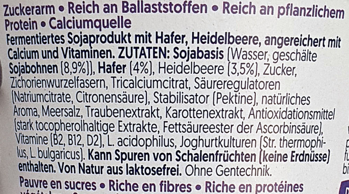 Zutaten, Alpro Hafer+, Beispiel Sorte Heidelbeere