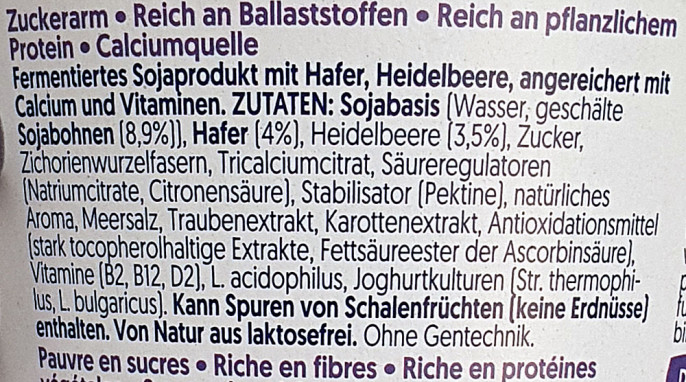 Zutaten, Alpro Hafer+, Beispiel Sorte Heidelbeere