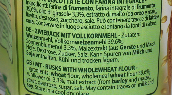 Zutaten, Buitoni Vollkorn Zwieback