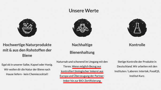 Über uns, Beschreibung auf beegut.de, Screenshot 14.04.2021