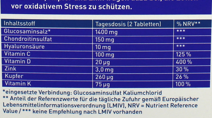 Nährwerte, Tetesept Glucosamin 1400