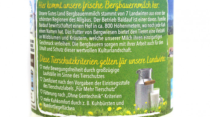 Werbung, Gutes Land Frische Bergbauernmilch 