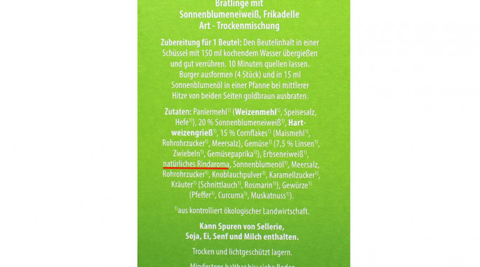 Zutaten, Gutbio Sonnenblumen-Burger