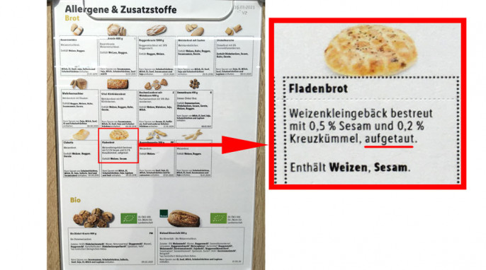 Aushang, Lidl Fladenbrot aufgetaut